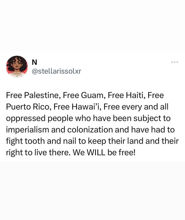 “Free Palestine, Free Guam, Free Haiti, Free Puerto Rico, Free Hawai’i, Free every and all oppressed people who have been subject to imperialism and colonization and have had to fight tooth and nail to keep their land and their right to live there. We WILL be free!”-@stellarissolxr Cut all US aid to the Zionist occupation of Palestine! ・・・@upstreampodcast @saeeddicaprio @theslowfactory @drjasonhickel @muchachafanzine @alan.r.macleod @kinda_halal @youknowfargo @danny_haiphong @ifyoueverforget @aliaerosol #anticapitalism #anticapitalist #antifascism #antifascist #apartheid #apartheidisrael #capitalism #capitalismkills #decolonize #freepalestine #landback #occupation #palestine #palestina #palestine🇵🇸 #resistance #resistencia #revolution #revolutionary #standupfightback by @raisingconsciousness