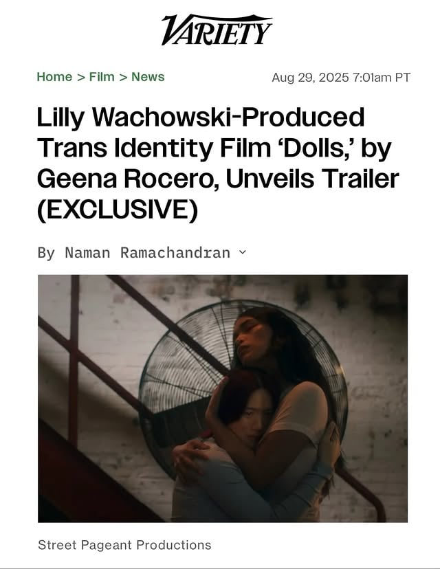 Excited to share DOLLS Trailer on @Variety and honored to premiere at the Oscar Qualifying Film Festival @outonfilm Sep 25! (LINK in BIO)Executive Produced by #LillyWachowski (The Matrix) , Original Score composed by 2025 @PulitzerPrizes Winner in Music @susie.ibarra Executive Produced by @geenarocero ‘s Street Pageant Productions and @jonmallow Writer/Director: @geenarocero DP/Edit: @patrickryanmorris Produced by @sheenalexis of Dedalus Moving PicturesAssoc Prod: @alyza___enriquez AD: @shanepliao AC: @documentary_camera 2nd AC: @xo__imara Gaffer: @sjgaweda Key Grip: Alex Peterson Kevin VillafuerteGrip/Swing: @audenbarbour Kevin HillierPA/DIT: @michael_delro G&E PA: @mhoj_music Sound Mixer: @fed.davis Boom Op: Julia McGill @gregzeppelin Choreographer: @tylerjashley Costume Designer: @dtaveras Stylist: @justicejamaljones Lead Hair Stylist: @williamscottblair Lead MUA: @laurelcharleston MUA Assist: @velisadiku Angie Yeung @pree_wee BTS Photographer: @cirstyburton PA: @raymondangas LOVE to @popcollab @alliedmediaprojects for their support 🙏🏽 by @geenarocero