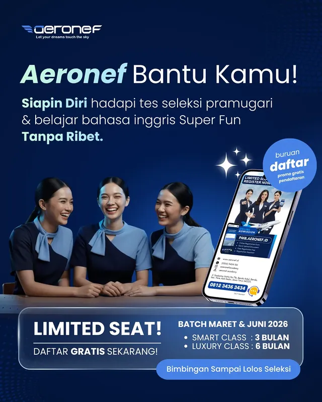 Wujudkan mimpi jadi pramugari di Aeronef Academy. Bimbingan intensif sampai lolos seleksi maskapai.Batch Maret & Juni sudah dibuka. Jangan sampai ketinggalan!Link di bio.#AeronefAcademy #SekolahPramugariKediri #CareerGoals #PramugariHits #MenjadiPramugari by @aeronefacademy.official