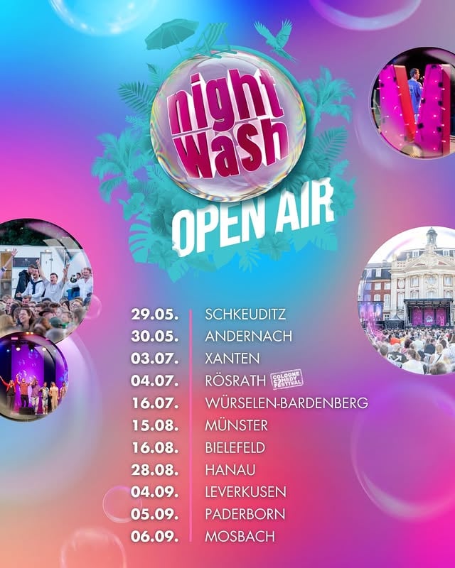 Noch mehr OpenAirs = Noch mehr Fun!😎 Habt ihr genau so Bock auf den Sommer wie wir?😎 Jetzt wirds noch besser: Die NightWash OpenAirs sind am Start!🔥 Comedy unter freiem Himmel? Yes, please! 🌴☀️ Schnapp dir deine Liebsten & mach den Sommer unvergesslich: Comedy at its best – mit kalten Drinks, lauen Abenden und jeder Menge good Vibes. ✨ Tickets gibt es auf nightwash.de#nightwash #nightwashlive #openair by @nightwash_official