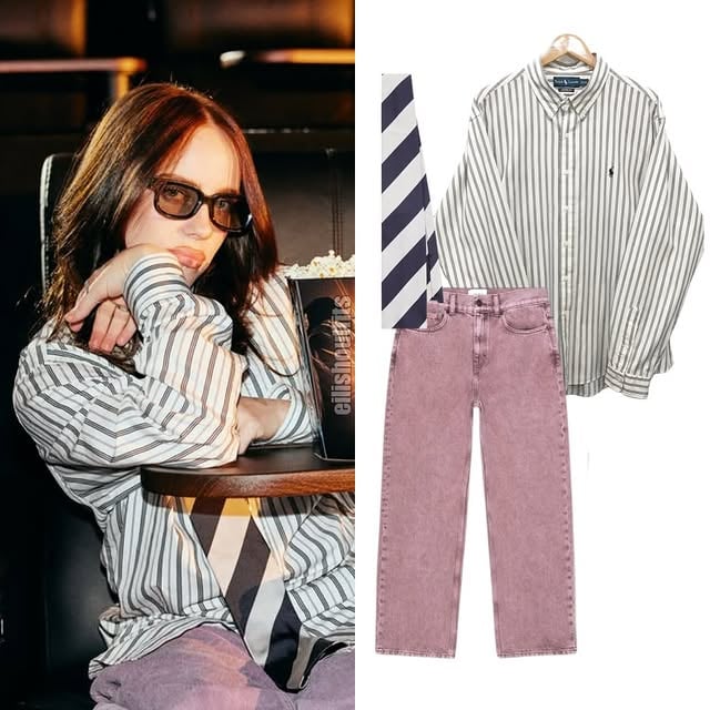 Billie for @hitmehardandsoftmoviestyling: @jenny.shoo.pumpsTie: @celine stripe tie - £175Shirt: @ralphlaurenJeans: @194losangeles@billieeilish #billieeilish #fashion #blohsh #streetwear #style by @eilishoutfits