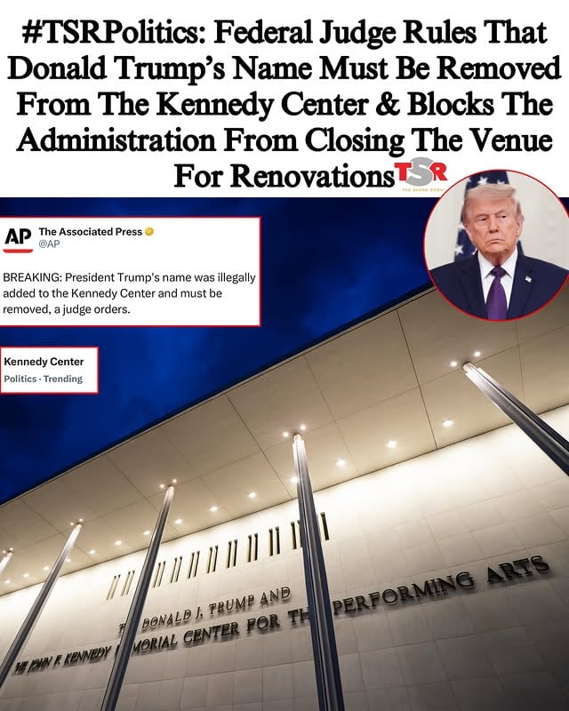 TSR STAFF: Jade Ashley @Jade_Ashley94 ____________________________________#TSRPolitics: Late last year, #DonaldTrump’s name was added to the outside of the #KennedyCenter after the board voted on the name change. Now, a federal judge has ruled that the action was illegal and ordered Trump’s name to be removed. ____________________________________According to @apnews, U.S. District Judge Christopher Cooper made the ruling on Friday. Judge Cooper also ruled that the board’s vote to close the venue for renovations was “ill-informed and seemingly preordained” with no regard for its legal obligations. Renovations were set to begin in July, leaving the center closed for two years. ____________________________________Judge Cooper said, “The trustees might have assessed the propriety of closure in a number of prudent ways. This was not one.” He also said the board “overstepped its statutory bounds” when adding Trump’s name to the building, and ordered his name be removed. ____________________________________Cooper added, “May the John F. Kennedy Center for the Performing Arts be renamed absent Congressional authorization? The answer, plain from the face of the statute, is no. Nor can any other individual be memorialized on the front portico of the building.” ____________________________________The order to remove Trump’s name also includes “official materials,” such as physical or digital signs. (📸: @gettyimages) ✍🏾: #TSRStaffJW