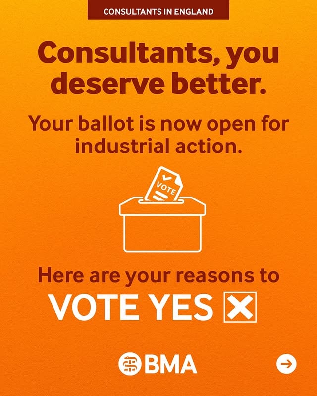 Consultants in England: it's time to vote YES to industrial action. by @thebma