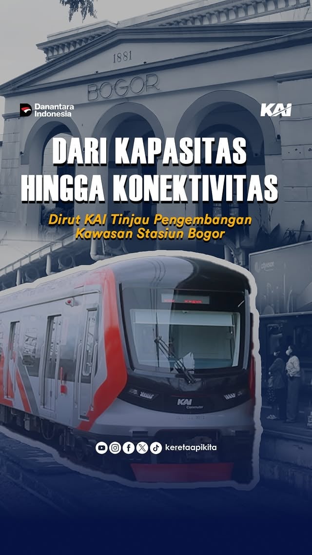 Dari Kapasitas Hingga Konektivitas: Dirut KAI Tinjau Pengembangan Kawasan Stasiun Bogor#Railfriends, mobilitas masyarakat di Bogor terus meningkat. Dalam tiga tahun terakhir, jumlah pelanggan kereta naik lebih dari 50%, dengan volume pelanggan Bogor Line mencapai lebih dari 155 juta pada 2025.Untuk mendukung pertumbuhan tersebut, Direktur Utama KAI @bobby.rasyidin meninjau pengembangan Stasiun Bogor dan konektivitas dengan Stasiun Bogor Paledang pada 1 Juni 2026.Pengembangan mencakup perpanjangan peron jalur 6, 7, dan 8 untuk operasional Commuter Line 12 kereta (SF12), serta integrasi antarmoda melalui skybridge yang menghubungkan kedua stasiun.KAI terus meningkatkan kapasitas dan konektivitas layanan agar perjalanan masyarakat semakin nyaman dan efisien.KAI juga memohon maaf atas ketidaknyamanan selama proses pekerjaan berlangsung. Upaya ini dilakukan untuk menghadirkan layanan yang lebih aman, nyaman, dan andal bagi pelanggan.#KAInaikKelas #KAIsemakinmelayani #keretaapikita by @kai121_