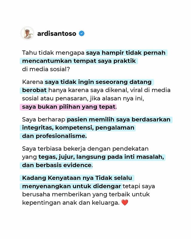 Karena kesehatan anak terlalu berharga untuk dipilih hanya berdasarkan popularitas. ❤️#ardisantoso #dokteranak by @ardisantoso