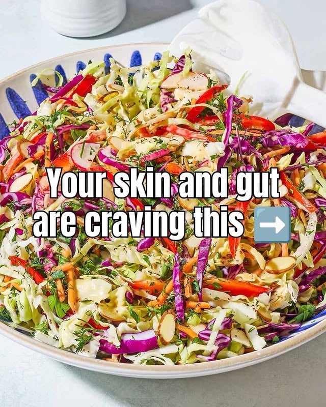 CABBAGE is one of the most underrated foods for your gut health— When your gut is supported, so is everything else— energy, immunity and even inflammation levels!Cabbage has long been used in Mediterranean cooking. It doesn’t get a lot of credit but our guts love it! Simple foods really can make a difference. And this easy cabbage salad is the perfect way to get all of those gut-loving benefits— fresh, crunchy, and incredibly nourishing.This humble veggie is a quiet powerhouse for digestion. And overall gut health. Cabbage is rich in fiber that helps feed beneficial gut bacteria, support regular digestion, and keep your digestive system happy. It’s also been used for generations in fermented forms (like sauerkraut and kimchi) because of how well it supports a healthy micro biome.5 gut-healthy benefits of cabbage:1️⃣ High in fiber to support digestion and regularity2️⃣ Contains prebiotics that helps feed good bacteria3️⃣ Naturally Supports gut lining health4️⃣ Can help reduce digestive inflammation5️⃣ Easy to digest when cooked, fermented, or shredded raw‼️Leftovers: You can store leftovers in the fridge in a covered container for up to 4 days.‼️Make-Ahead: You can chip the cabbage and vegetables and keep them in a separate container for use in the next few days. You can also make the salad dressing on the side.#guthealth #guthealthtips #highfiber #cabbage #cabbagerecipe https://www.themediterraneandish.com/mediterranean-cabbage-salad/ by @themediterraneandish