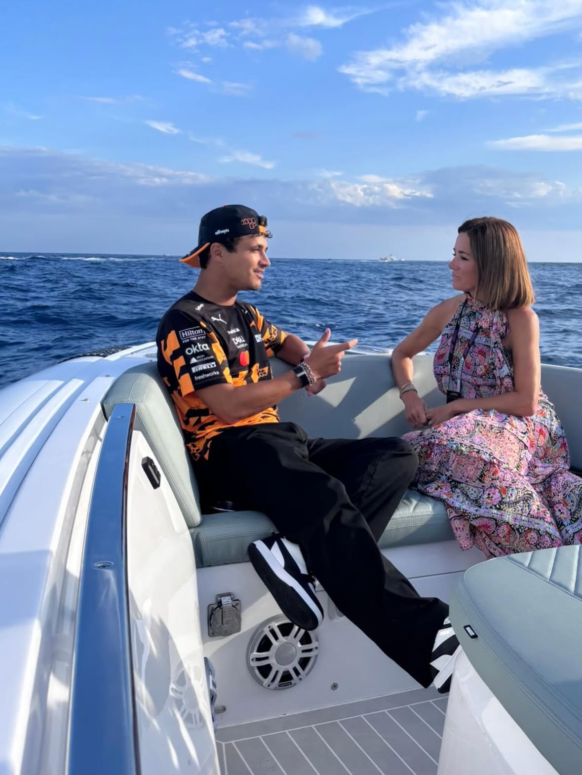 Lovely catch-up with Lando, incoming 👀 

Sky F1 girls aka deckhands 🩵 

#monaco 🇲🇨