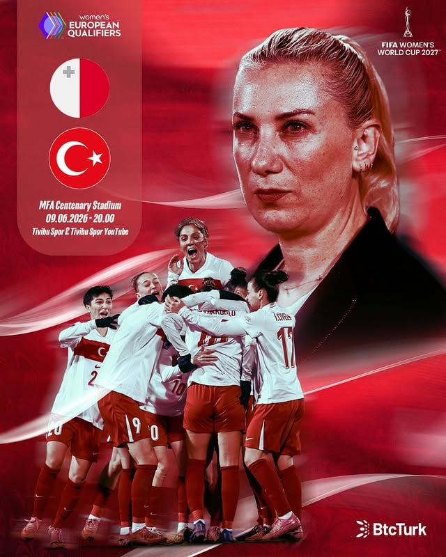 Kadın A Millî Takımımız, 2027 FIFA Dünya Kupası Avrupa Elemeleri B Ligi 2. Grup'taki altıncı ve son maçında bu akşam Malta ile deplasmanda karşı karşıya gelecek.🕗 20.00🏟️ MFA Centenary Stadı📺 Tivibu Spor & Tivibu Spor YouTube#BizimÇocuklar🇹🇷 | #MLTTUR | @btcturkofficial