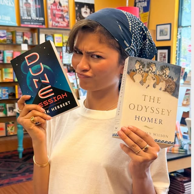 Zendaya, an Oakland-born and raised actress, paid a visit to Rakestraw Books. @zendaya was captured holding notable books like “Dune Messiah" and "The Odyssey," which she will be starring in the movie adaptions of. Photo courtesy of @rakestrawbooks! by @ktvu2