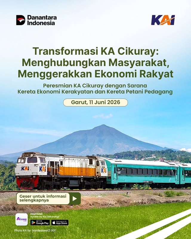 𝗞𝗲𝗿𝗲𝘁𝗮 𝗘𝗸𝗼𝗻𝗼𝗺𝗶 𝗞𝗲𝗿𝗮𝗸𝘆𝗮𝘁𝗮𝗻 𝗱𝗮𝗻 𝗞𝗲𝗿𝗲𝘁𝗮 𝗣𝗲𝘁𝗮𝗻𝗶 𝗣𝗲𝗱𝗮𝗴𝗮𝗻𝗴 𝗕𝗲𝗿𝗼𝗽𝗲𝗿𝗮𝘀𝗶 𝗱𝗶 𝗞𝗔 𝗖𝗶𝗸𝘂𝗿𝗮𝘆 🥳

KA Cikuray kini hadir dengan semangat baru melalui pengoperasian Kereta Ekonomi Kerakyatan dan Kereta Petani Pedagang. Transformasi ini menjadi langkah nyata dalam menghadirkan layanan transportasi yang lebih inklusif, sekaligus mendukung pergerakan ekonomi masyarakat. 🤗

Mulai 10 dan 11 Juni 2026, Kereta Ekonomi Kerakyatan akan mulai beroperasi pada KA Cikuray relasi Pasarsenen–Garut. Nggak cuma itu, nantinya juga akan dirangkaikan Kereta Petani Pedagang yang dirancang untuk mendukung mobilitas hasil bumi, produk UMKM, dan kebutuhan usaha masyarakat. 🤝

Melalui inovasi ini, pekerja, pelajar, pelaku UMKM, hingga petani dapat menikmati layanan transportasi yang lebih aman, nyaman, dan terjangkau, sekaligus memperoleh akses distribusi yang lebih mudah untuk mendukung aktivitas ekonomi di berbagai daerah. ✨

Geser ke kiri untuk melihat informasi lengkap mengenai stasiun pemberhentian, fasilitas, serta panduan alur pelayanannya, ya! 🫶🏻

Yuk, bersama-sama sambut transformasi KA Cikuray sebagai sarana yang menghubungkan masyarakat dan menggerakkan ekonomi rakyat. Siapa nih yang sudah nggak sabar mencobanya? Tulis di kolom komentar, ya! 👇🏻

Photo by: @yondasiswa13 (IG). 

#KAI121
#KACikuray
#KeretaEkonomiKerakyatan
#KeretaPetanidanPedagang
#KAISemakinMelayani