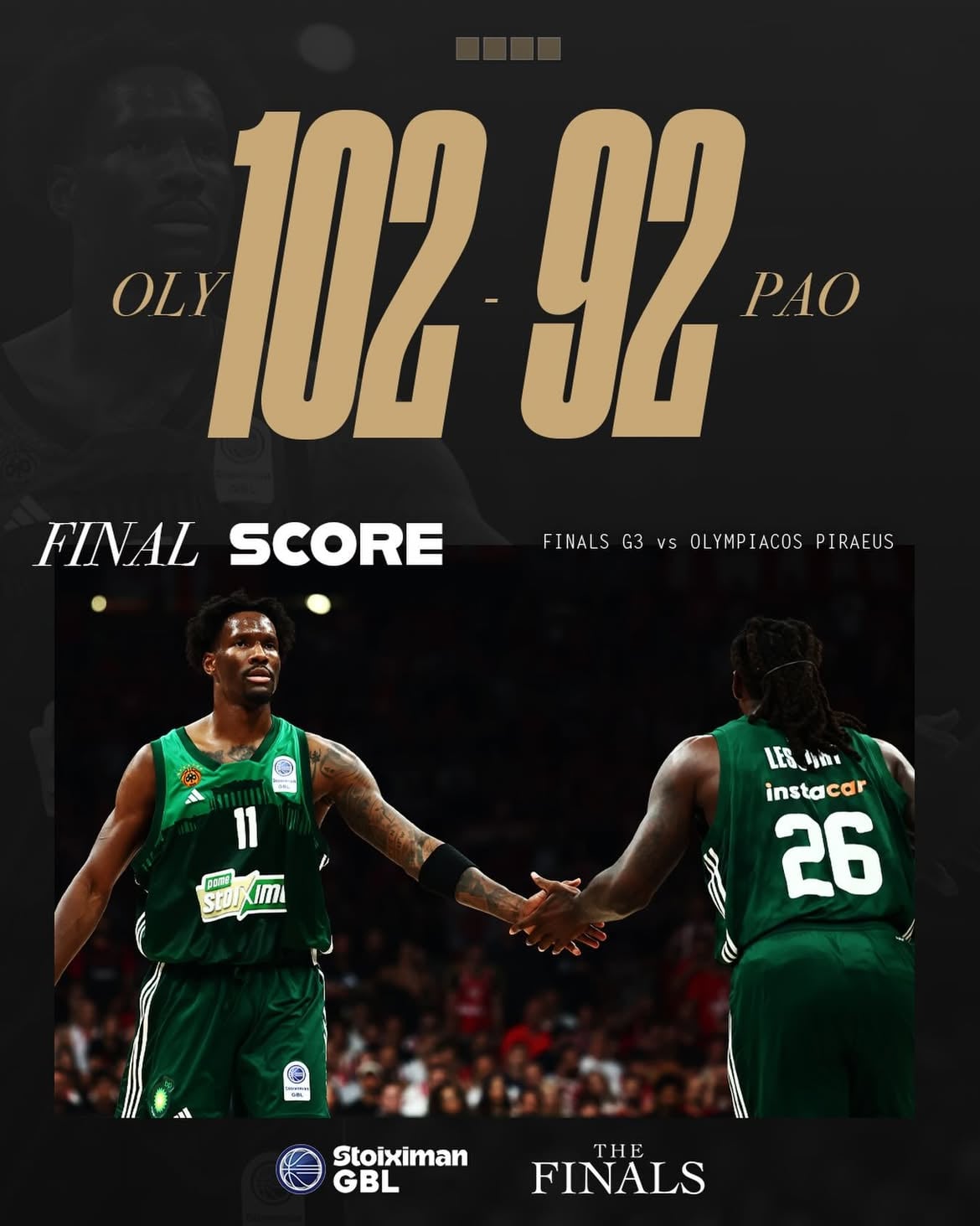 Final Score 

#olympiacosbc - #paobcaktor 102-92

#WeTheGreens #Club1908 #StoiximanGBL