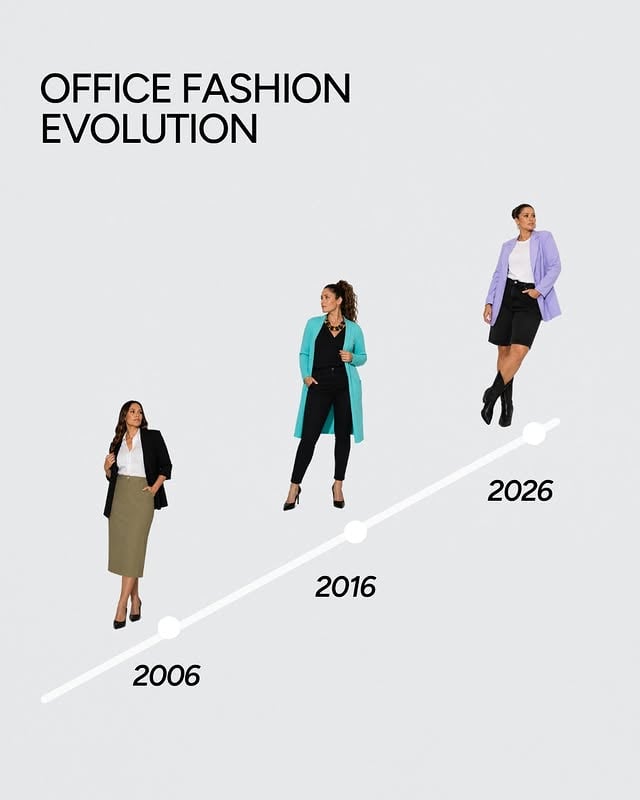 POV: You just stepped out of the office elevator in 2006, 2016 and 2026 👀What's your stop?#happysize #happysizewomen #officefashion #workwearinspo #styleevolution by @happysize
