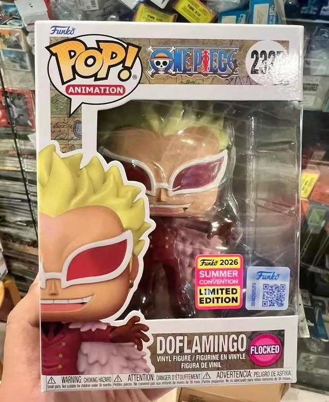 First look at SDCC exclusive Flocked Doflamingo Funko Pop! #funko #funkopop #funkopops #collector #onepiece by @funkoinfo_